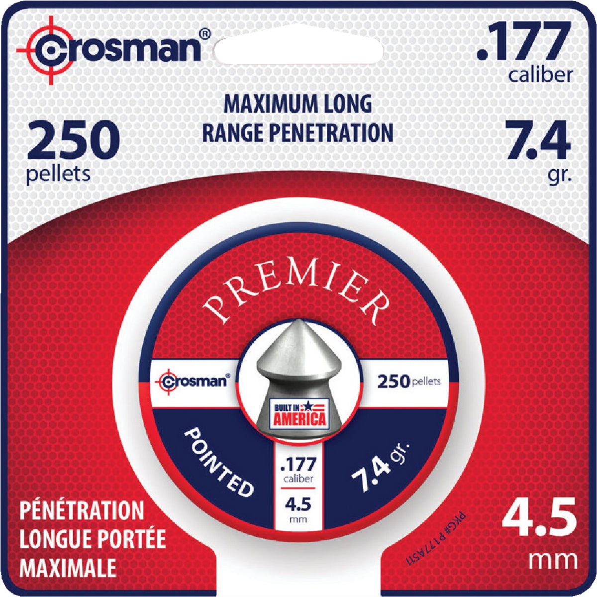 Crosman .177 Cal. Pointed 7.4 Grain Pellet Ammunition (250-Pack)