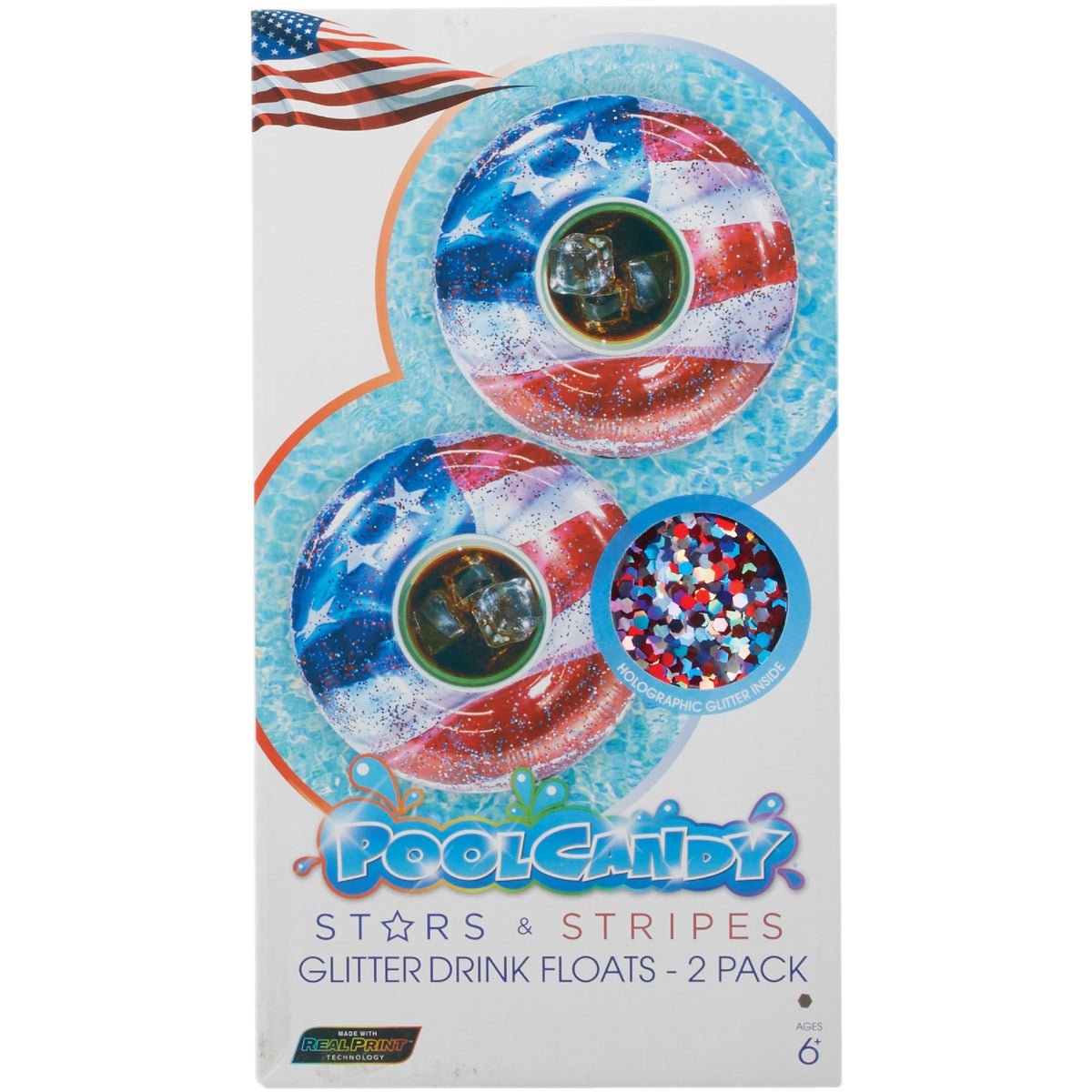 PoolCandy Stars & Stripes Glitter Drink Float (2-Pack)