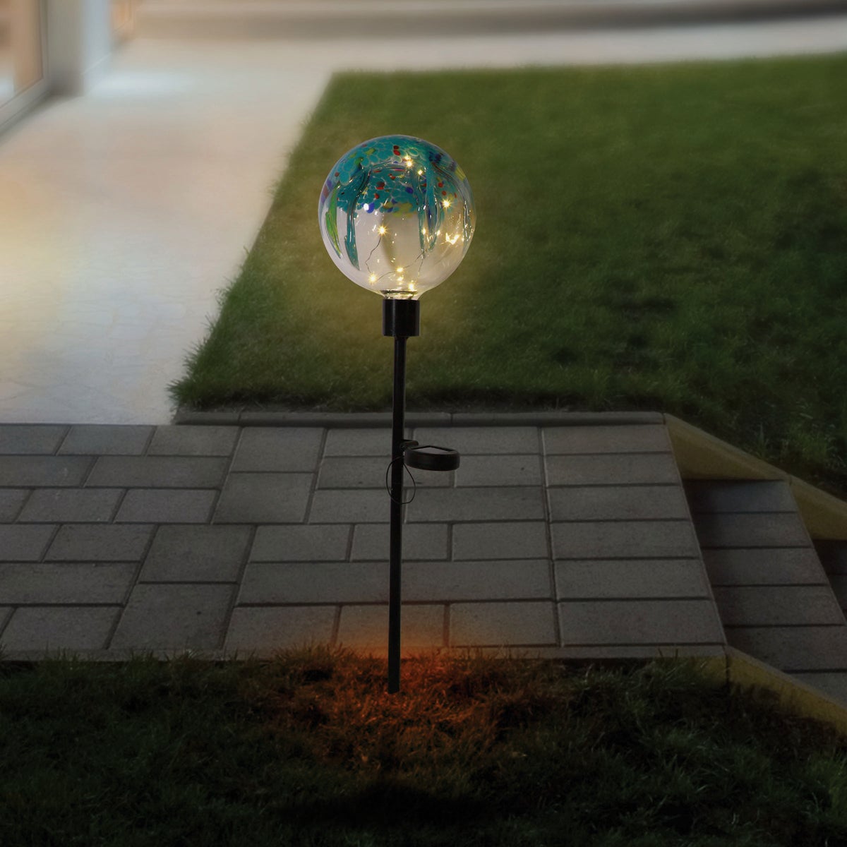 Alpine 33 In. H. Colorful Raindrop Splashes Glass Ball Solar LED Stake Light