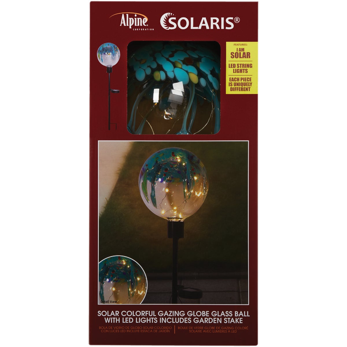 Alpine 33 In. H. Colorful Raindrop Splashes Glass Ball Solar LED Stake Light