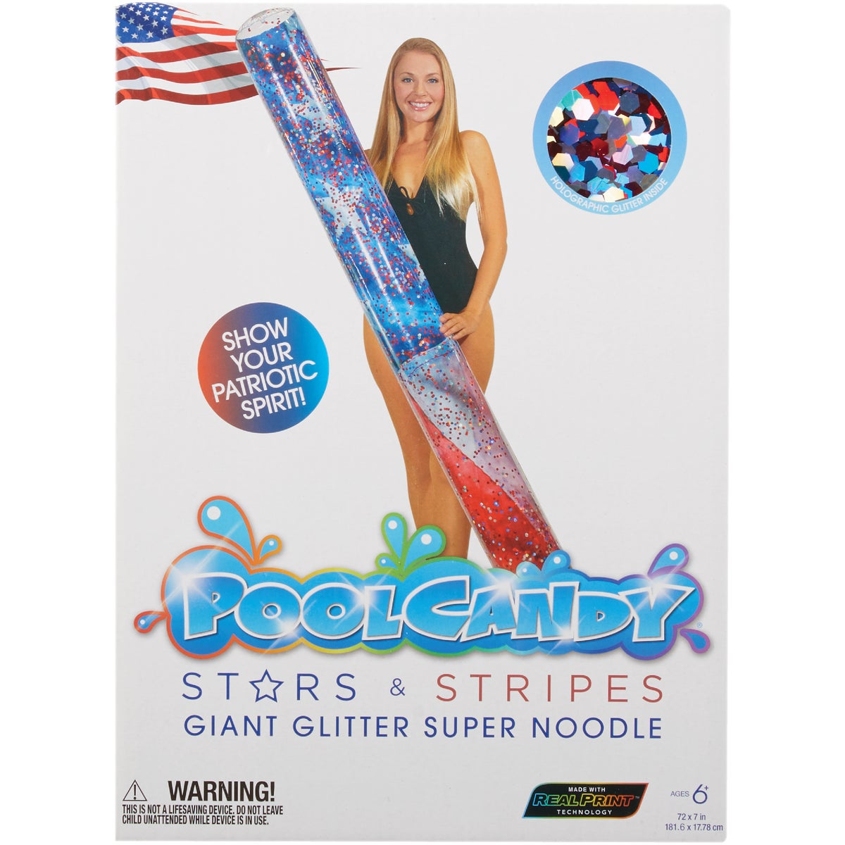 PoolCandy 72 In. Stars & Stripes Glitter Super Pool Inflatable Noodle Water Toy