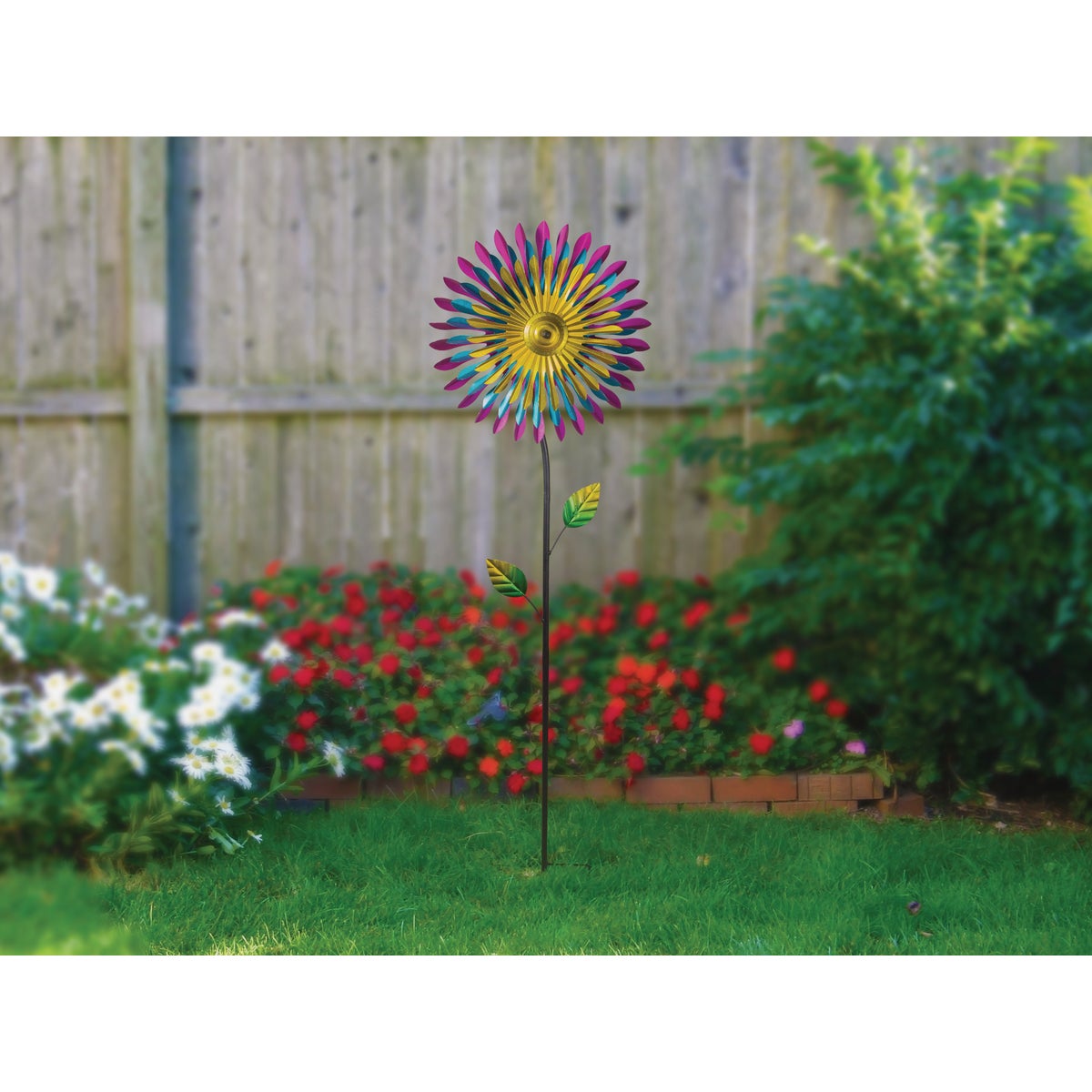 Alpine 47 In. H. Triple Metal Daisy Wind Spinner Garden Stake