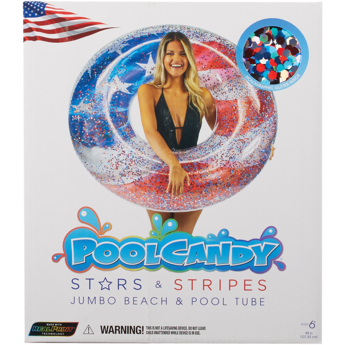 PoolCandy Stars & Stripes 48 In. Jumbo Glitter Pool Tube Float