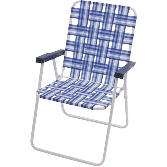 Rio Brands Blue & White Polyester Web High-Back Steel Folding Chair