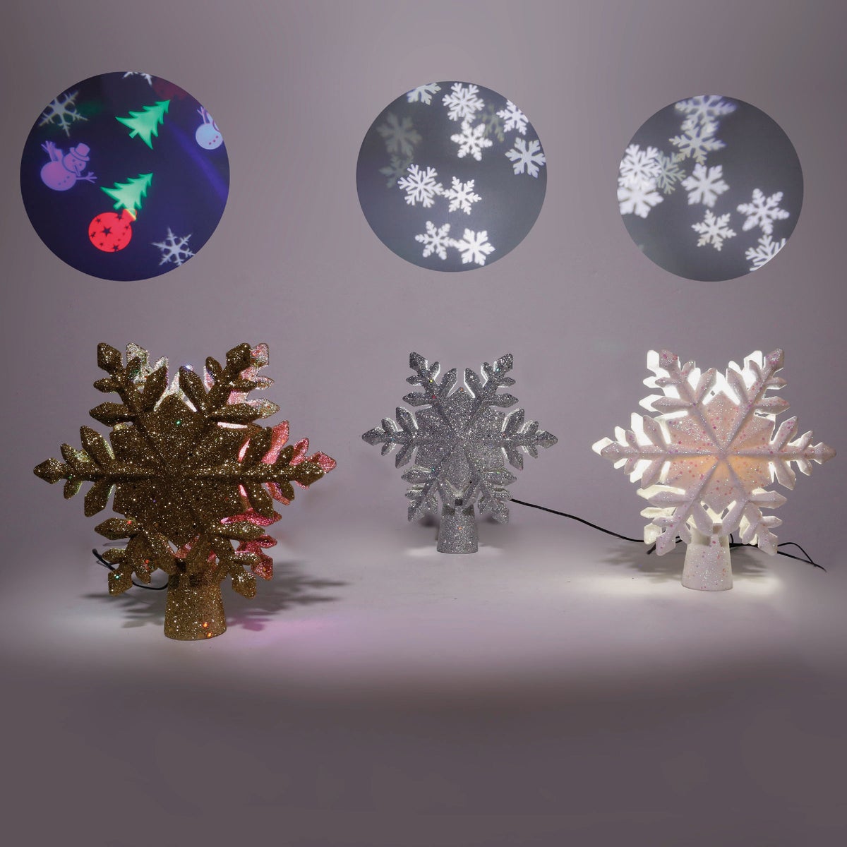 Alpine LED Glitter Snowflake Projector Christmas Tree Topper