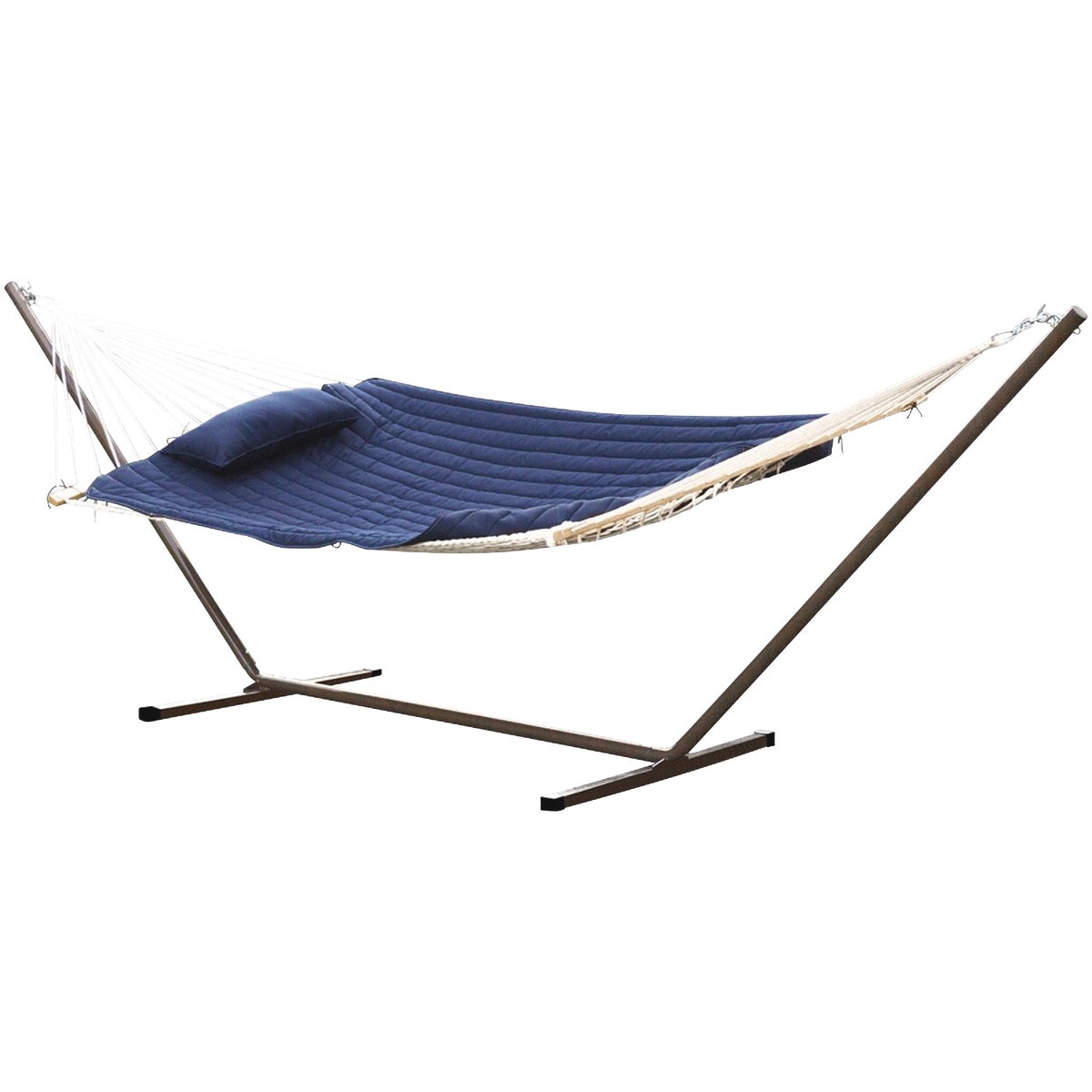 Castaway Navy Pattern Polyester Quilted Hammock, Pillow, & Stand Combination