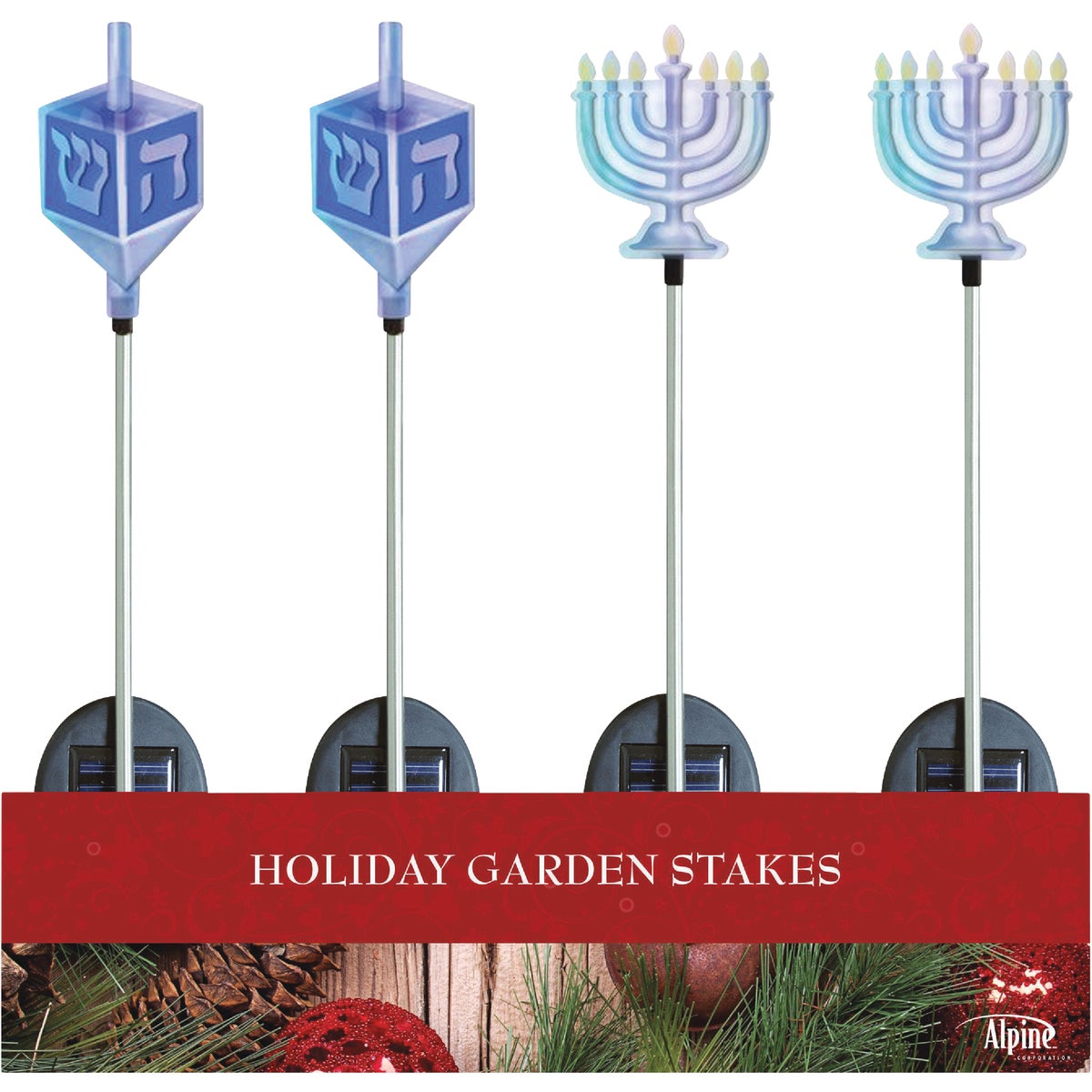 Alpine Solar Iridescent Menorah/Dreidel Hanukkah Garden Stake