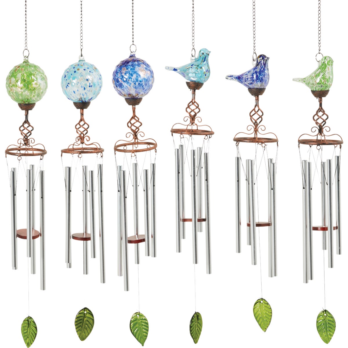 Exhart Solar Pearlized Glass Wind Chime with Metal Finial