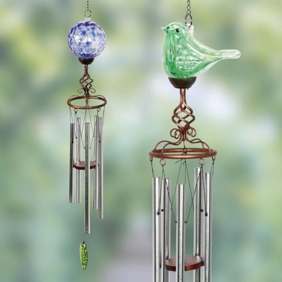 Exhart Solar Pearlized Glass Wind Chime with Metal Finial