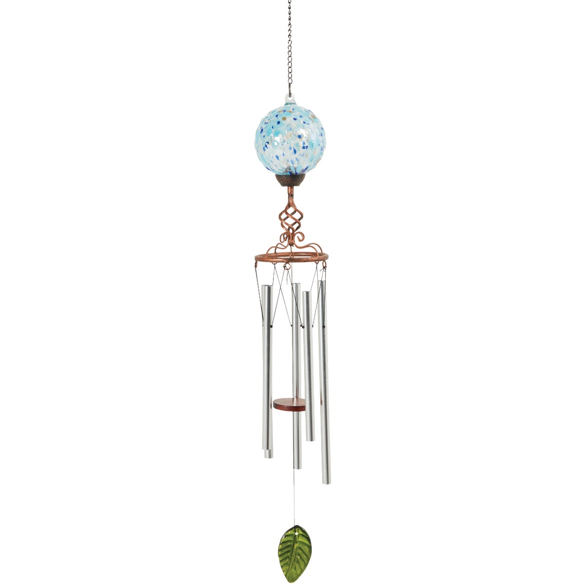 Exhart Solar Pearlized Glass Wind Chime with Metal Finial