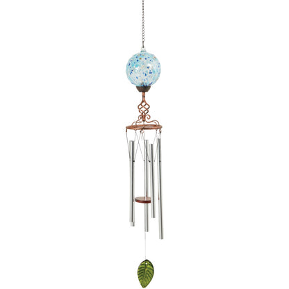 Exhart Solar Pearlized Glass Wind Chime with Metal Finial