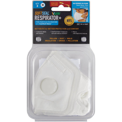 Softseal V-Fold Design N95 Medium 360-Degree Silicone Seal Respirator With Valve (3-Pack)