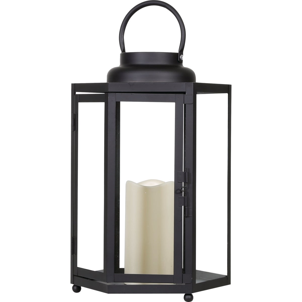 Alpine 9 In. W. x 14 In. H. x 9 In. L. Black Warm White LED Candle Hexagonal Patio Lantern