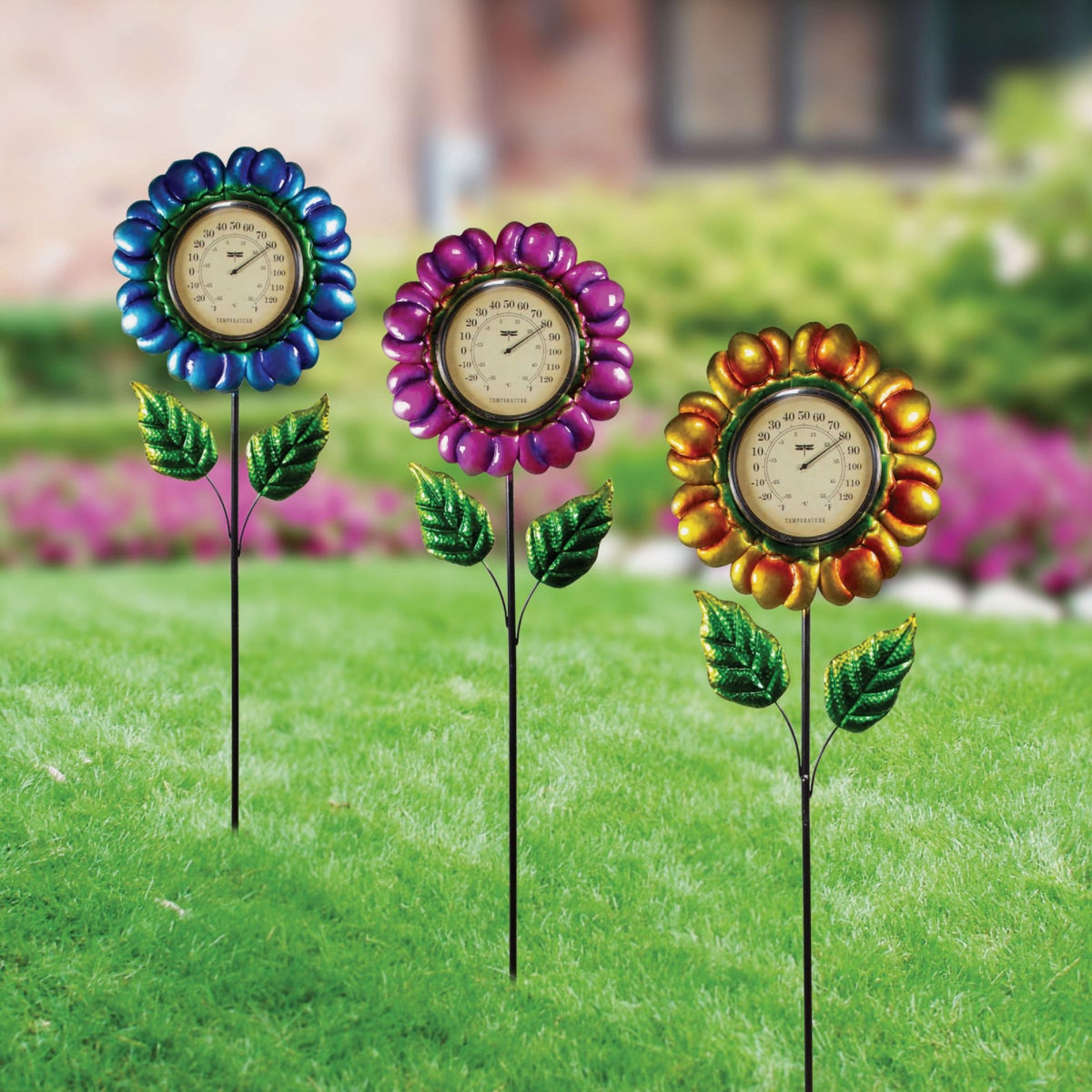 Alpine 42 In. H. Metallic Flower Thermometer Stake