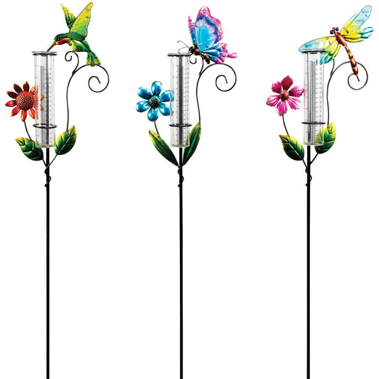 Alpine 36 In. H. Metal Stake Decorative Glass Rain Gauge