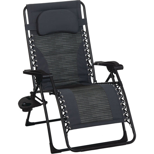 Outdoor Expressions Zero Gravity Deluxe Relaxer Gray Padded Chair with Cup Holder