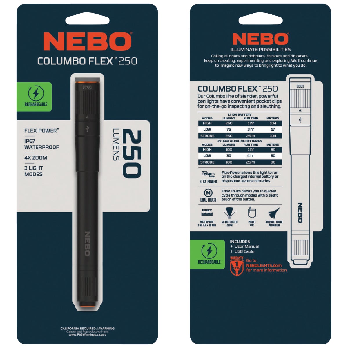 Nebo Columbo Flex LED Anodized Aluminum LED Rechargeable Penlight