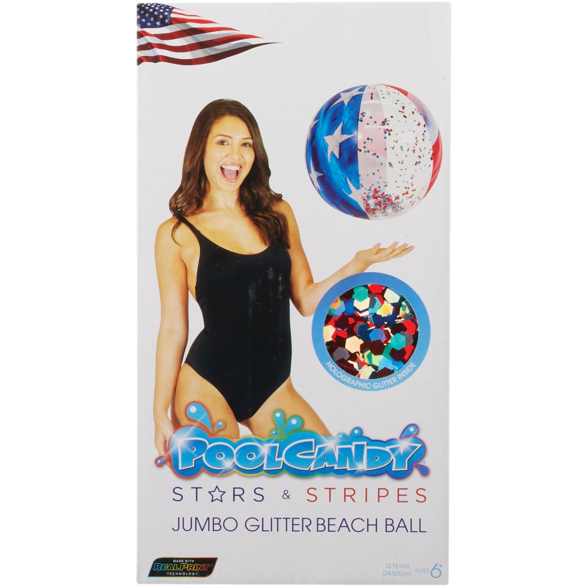 PoolCandy Stars & Stripes Jumbo 13.75 In. Glitter Beach Ball