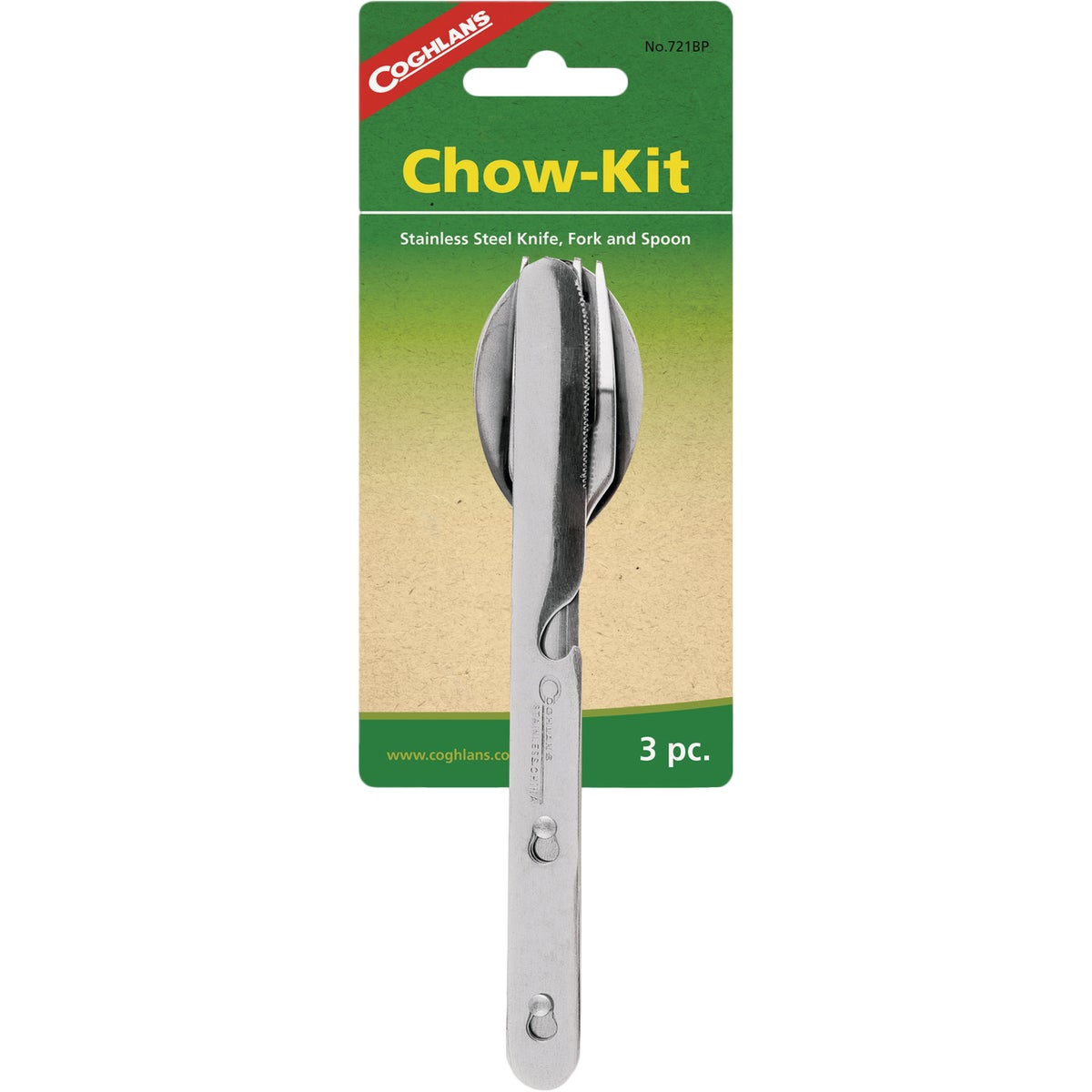 Coghlans 3-Piece Stainless Steel Knife, Fork, & Spoon Chow Kit