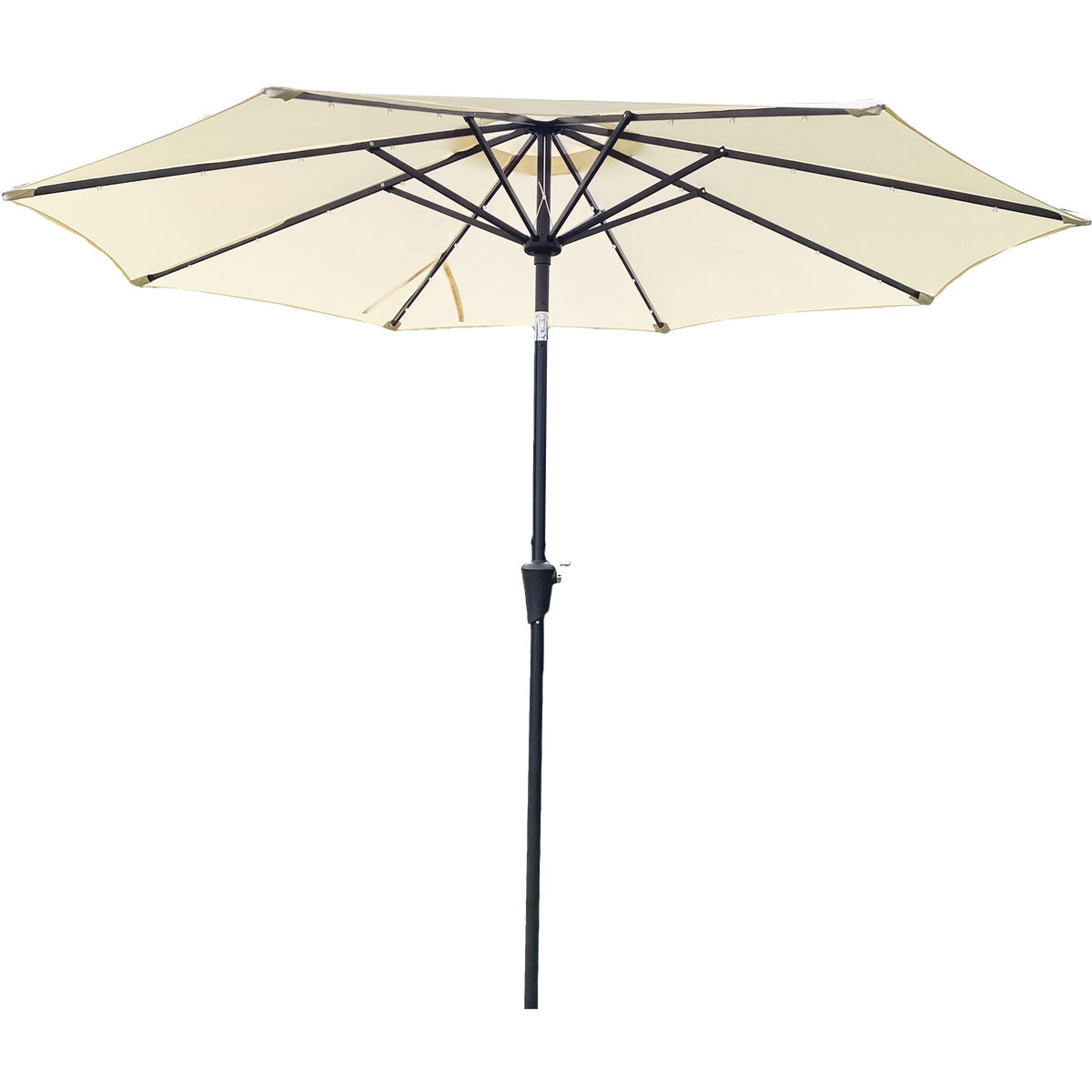 Outdoor Expressions 9 Ft. Aluminum Tilt/Crank Cream Patio Umbrella with Solar LED Lights