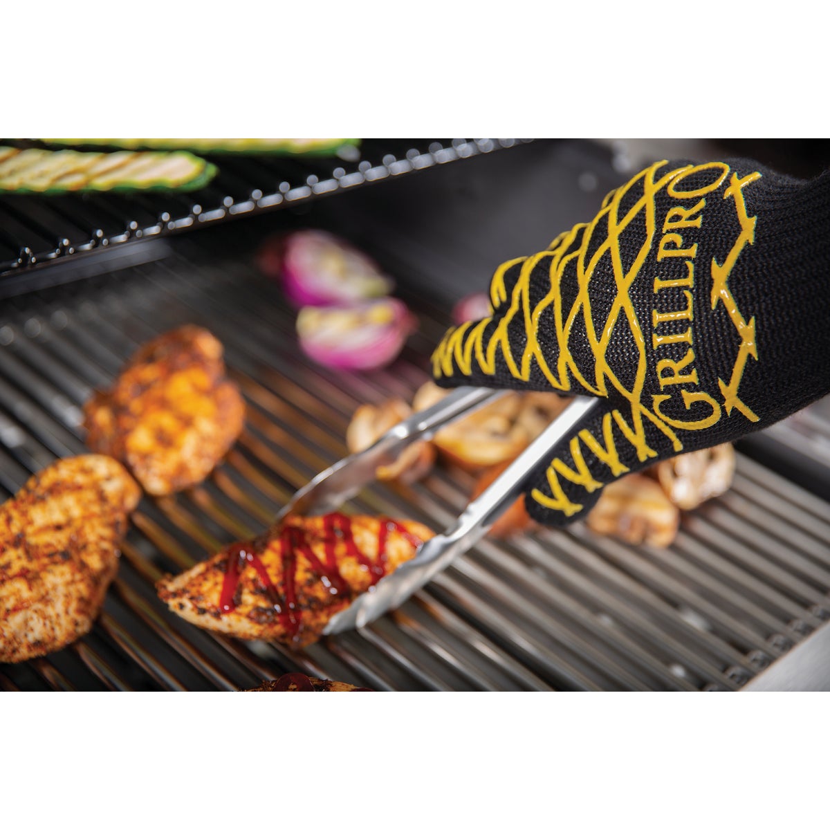 GrillPro One Size Fits Most Black & Yellow Heat Resistant Barbeque Mitt