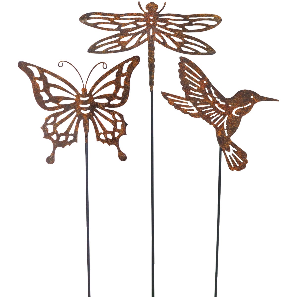 Alpine 15 In. H. Rustic Metal Insect & Hummingbird Pot Stake