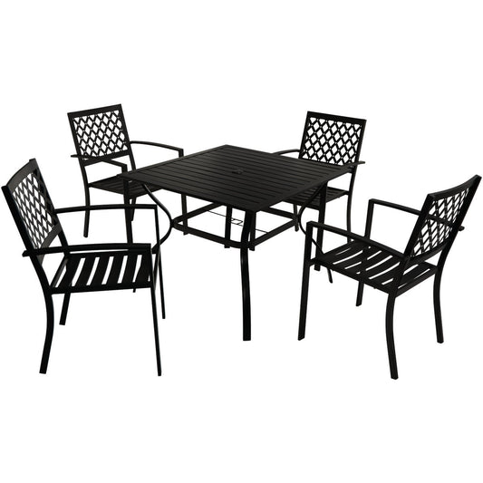 Outdoor Expressions 5-Piece Black Slat Dining Set