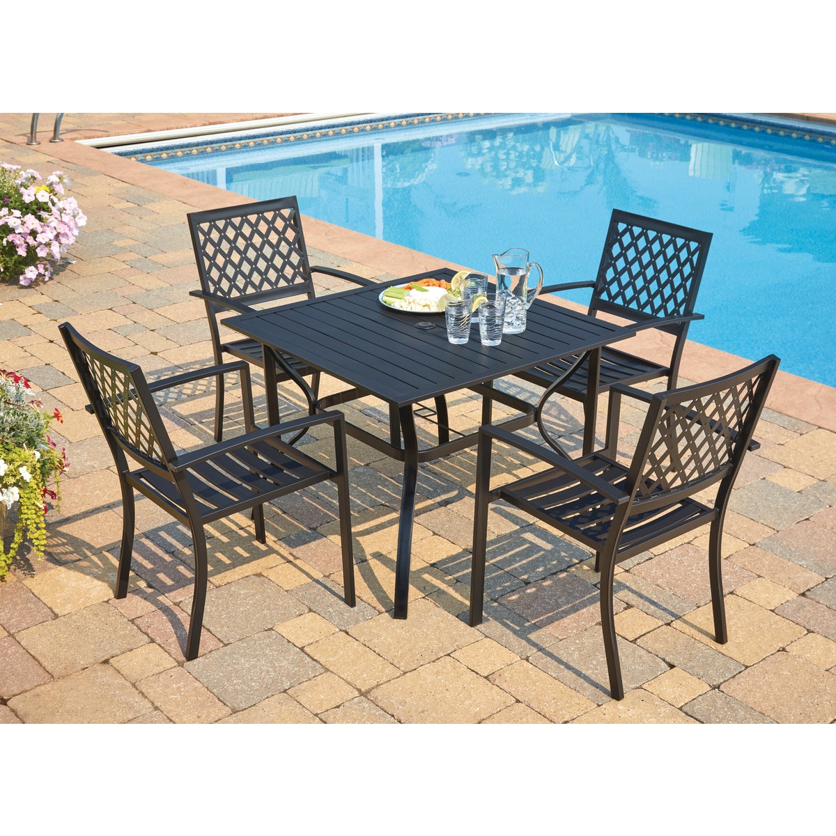 Outdoor Expressions 5-Piece Black Slat Dining Set