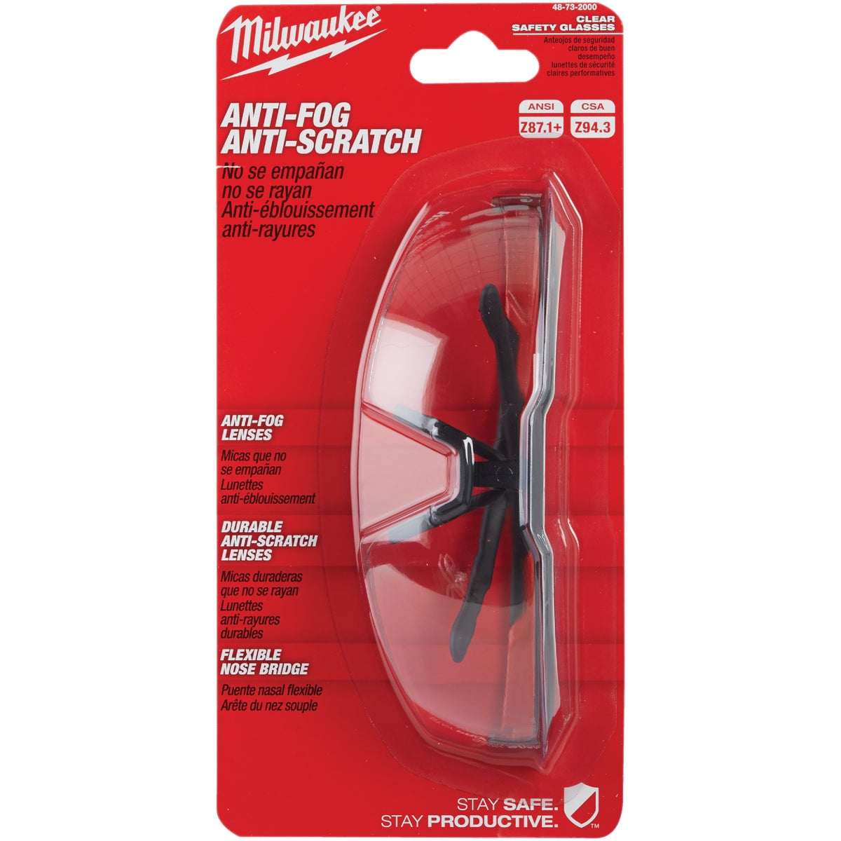 Milwaukee Red & Black Frame Safety Glasses with Clear Anti-Scratch Lenses