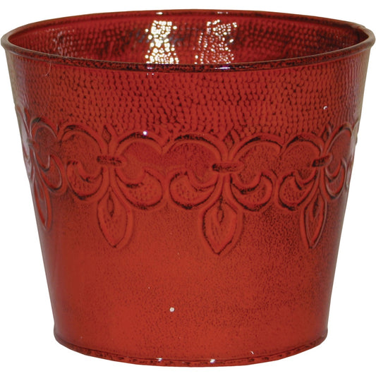 Robert Allen Fleur De Lis 10 In. Metal Cayenne Red Planter