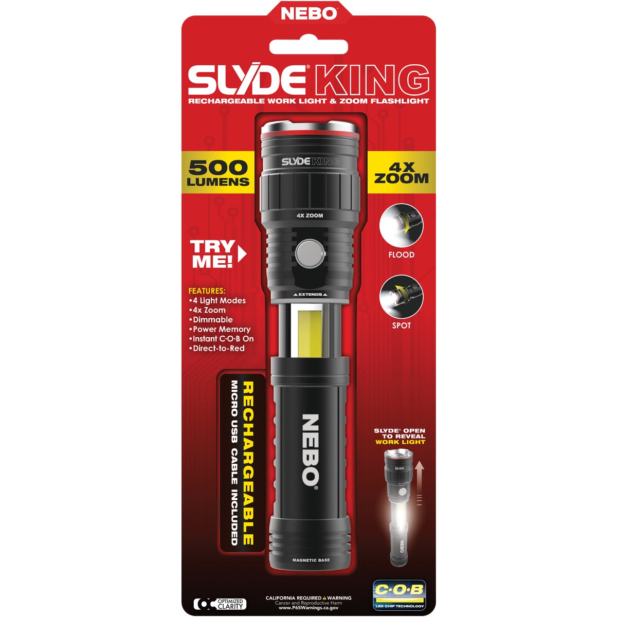 Nebo Slyde King LED Anodized Aluminum Rechargeable Work Light/Flashlight