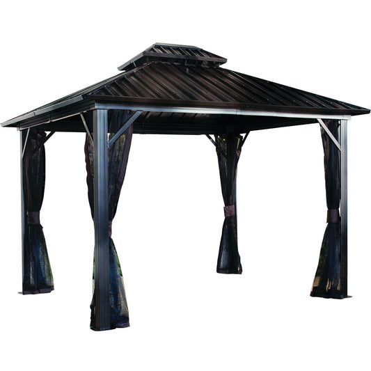 Sojag Genova II 12 Ft. x 12 Ft. Brown Powder Coated Aluminum Double-Roof Gazebo