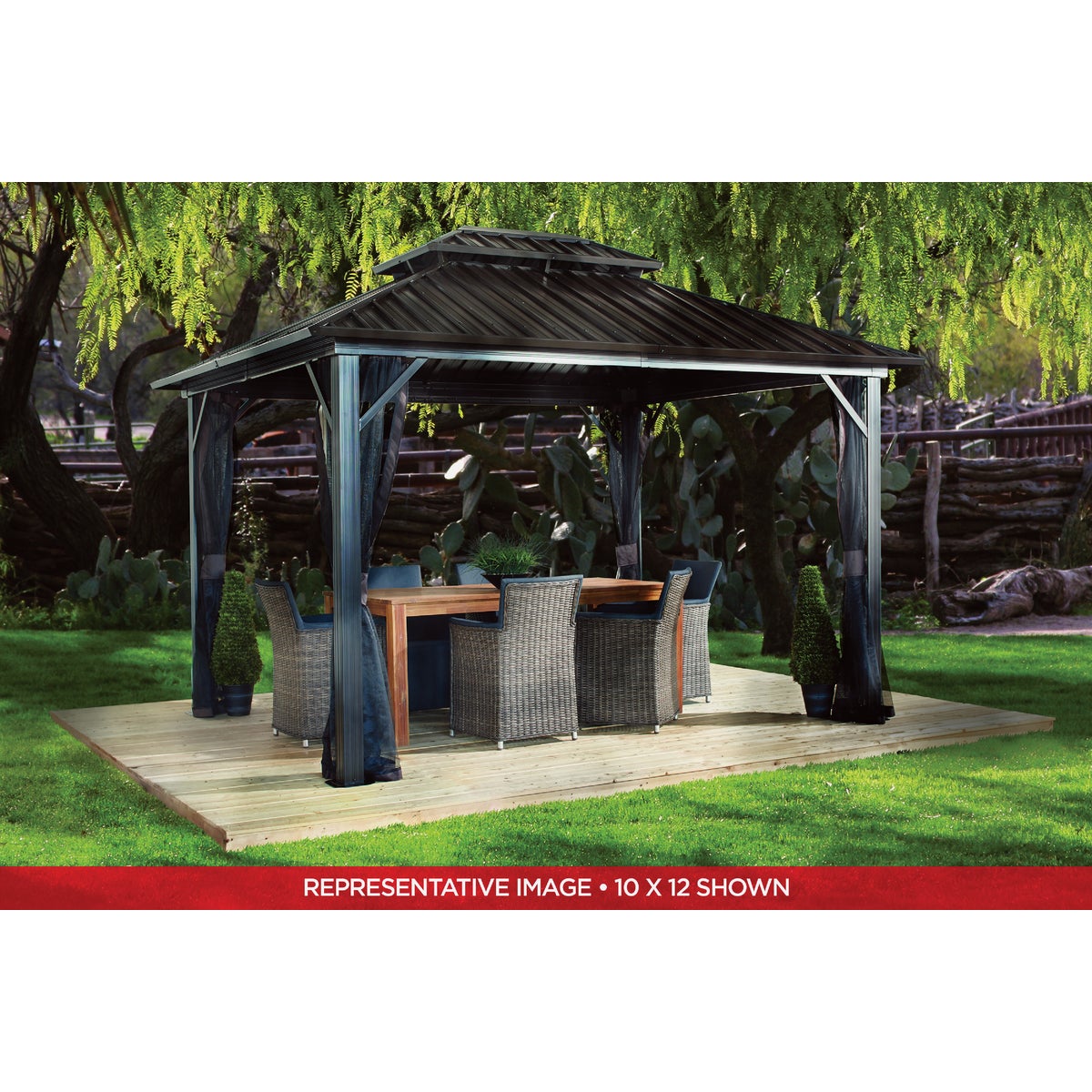 Sojag Genova II 12 Ft. x 12 Ft. Brown Powder Coated Aluminum Double-Roof Gazebo