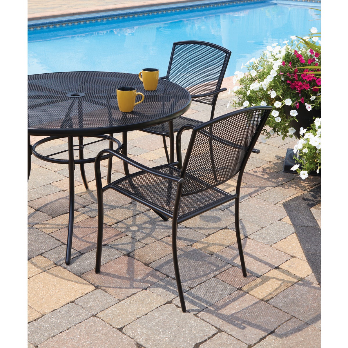 Outdoor Expressions 48 In. Round Black Metal Mesh Steel Table