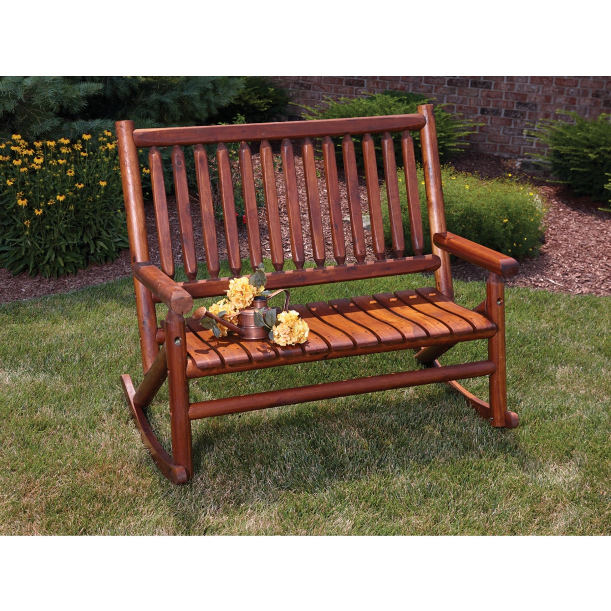 Leigh Country Amber-Log Stained Amber Acacia Wood Double Porch Rocker