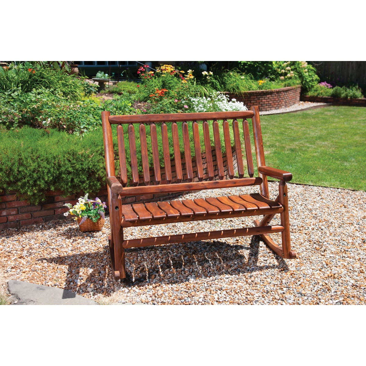 Leigh Country Amber-Log Stained Amber Acacia Wood Double Porch Rocker