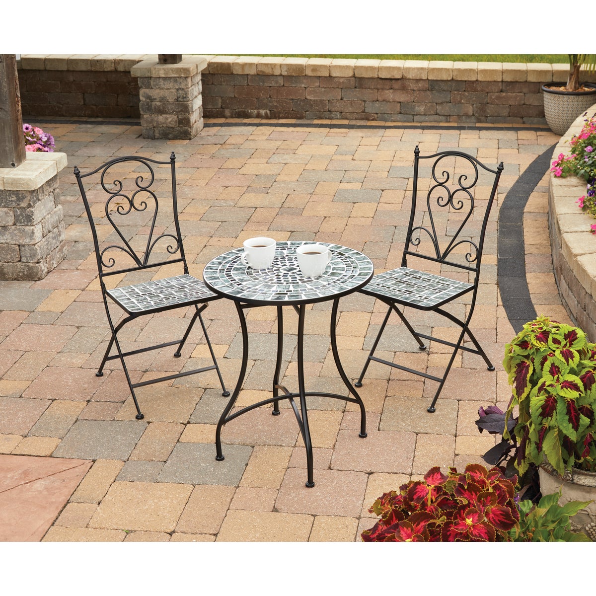 Alpine 3-Piece Marbled Glass Mosaic Bistro Set