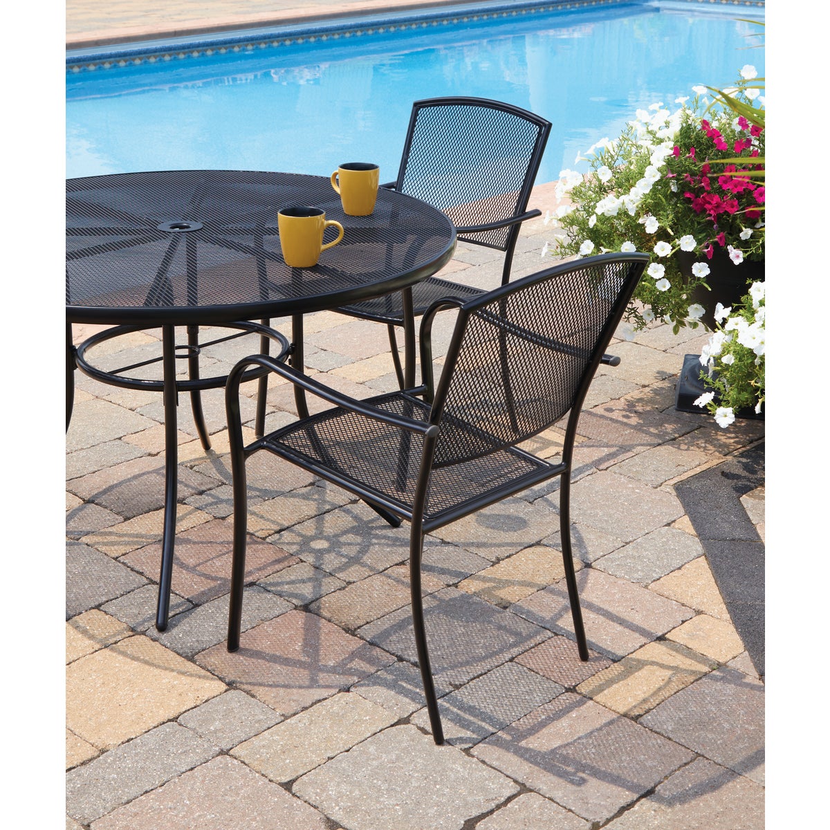 Outdoor Expressions Black Steel Mesh Stackable Chair