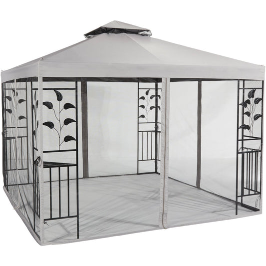 Outdoor Expressions 13 Ft. x 13 Ft. Gray & Black Steel Gazebo with Sides