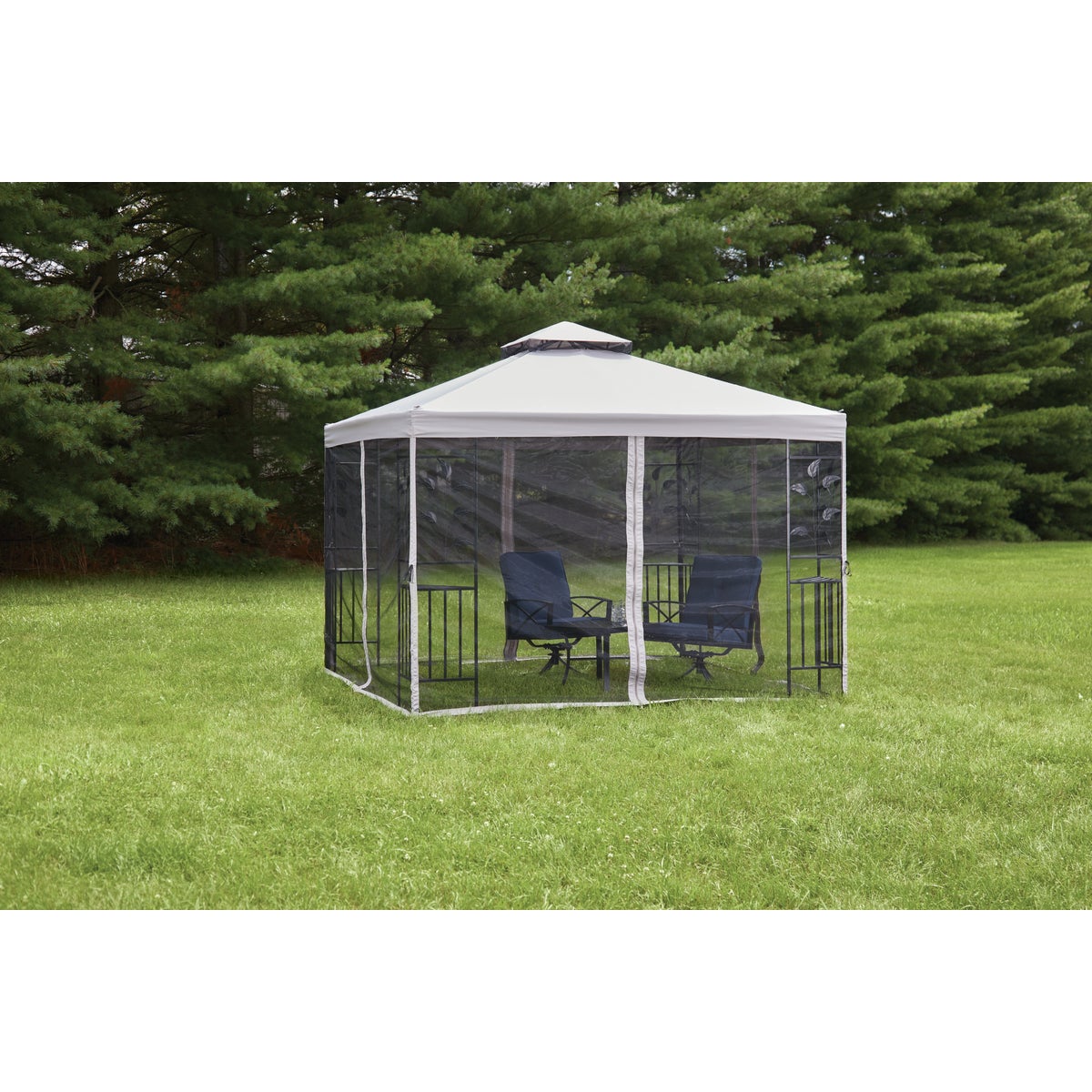 Outdoor Expressions 13 Ft. x 13 Ft. Gray & Black Steel Gazebo with Sides