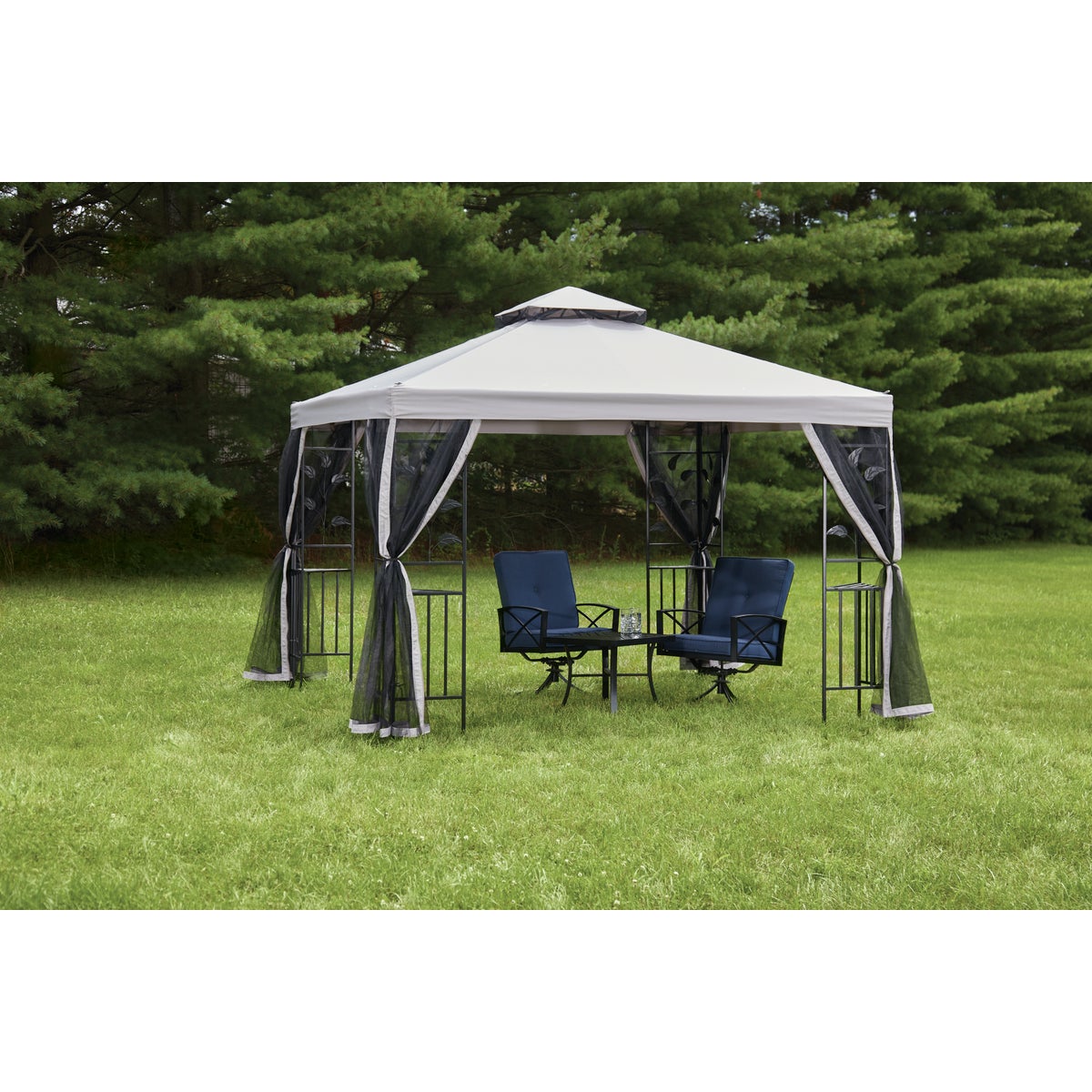 Outdoor Expressions 13 Ft. x 13 Ft. Gray & Black Steel Gazebo with Sides