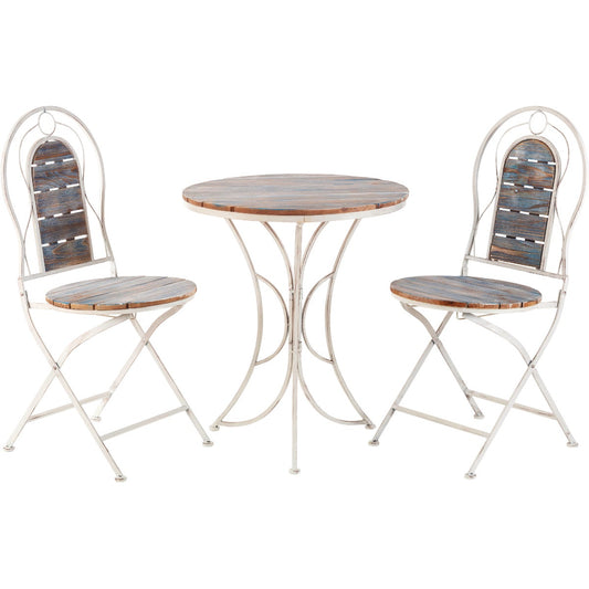 Alpine 3-Piece Weathered Wood Blue & White Bistro Set