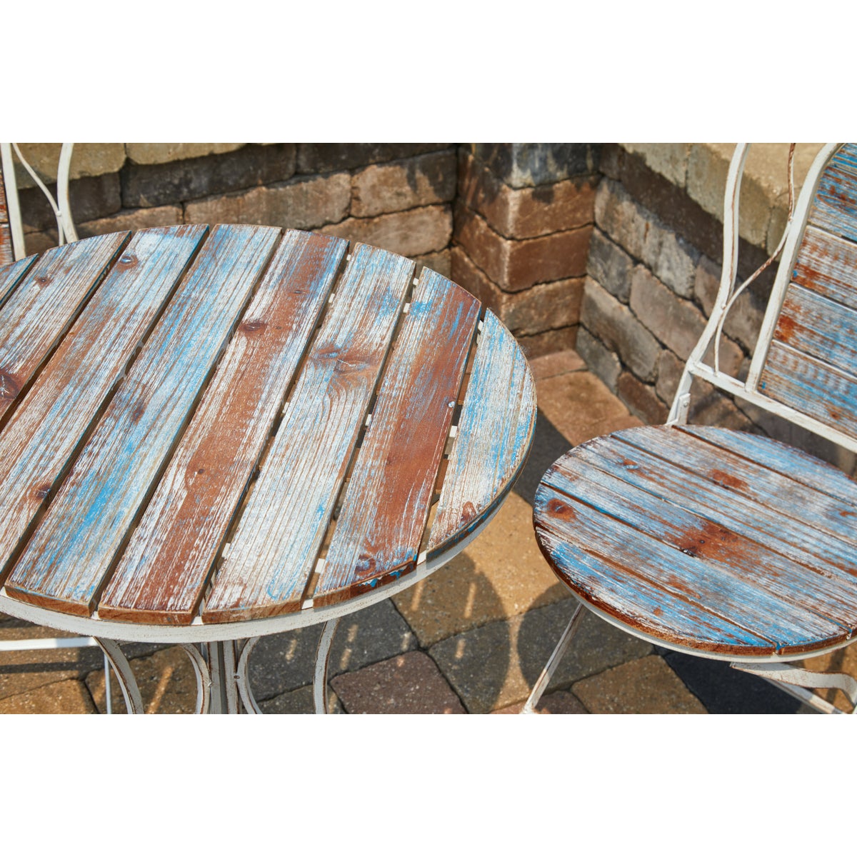 Alpine 3-Piece Weathered Wood Blue & White Bistro Set