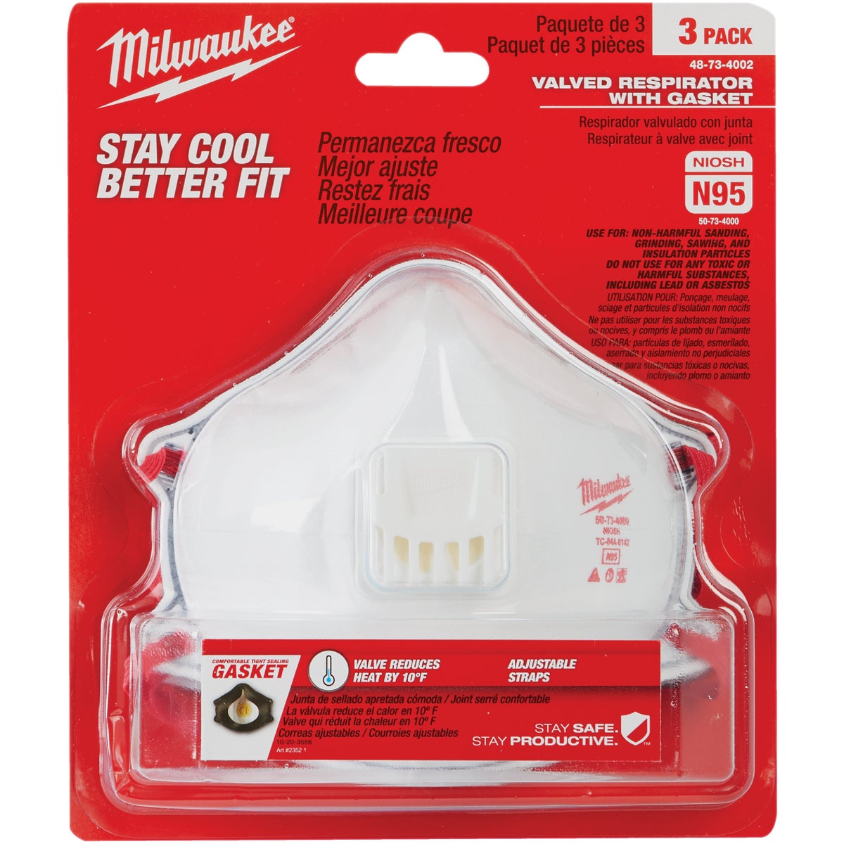 Milwaukee Disposable N95 Valved Respirator with Gasket (3-Pack)