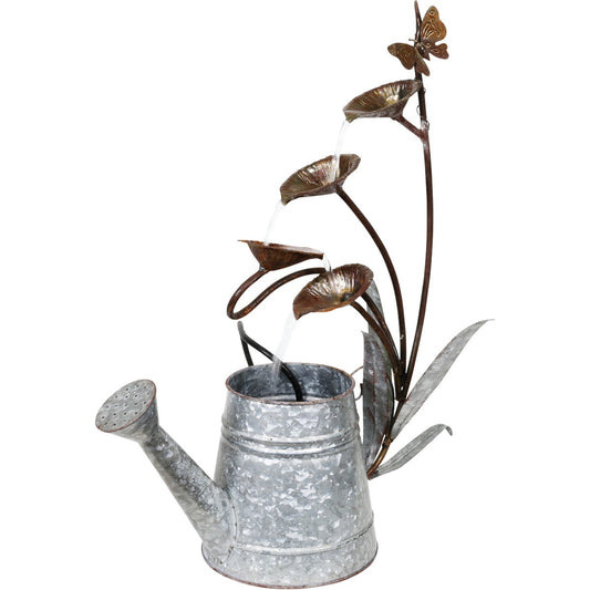 Alpine 18 In. W. x 24 In. H. x 8 In. L. Rustic Metal Leaf Pod & Watering Can Fountain