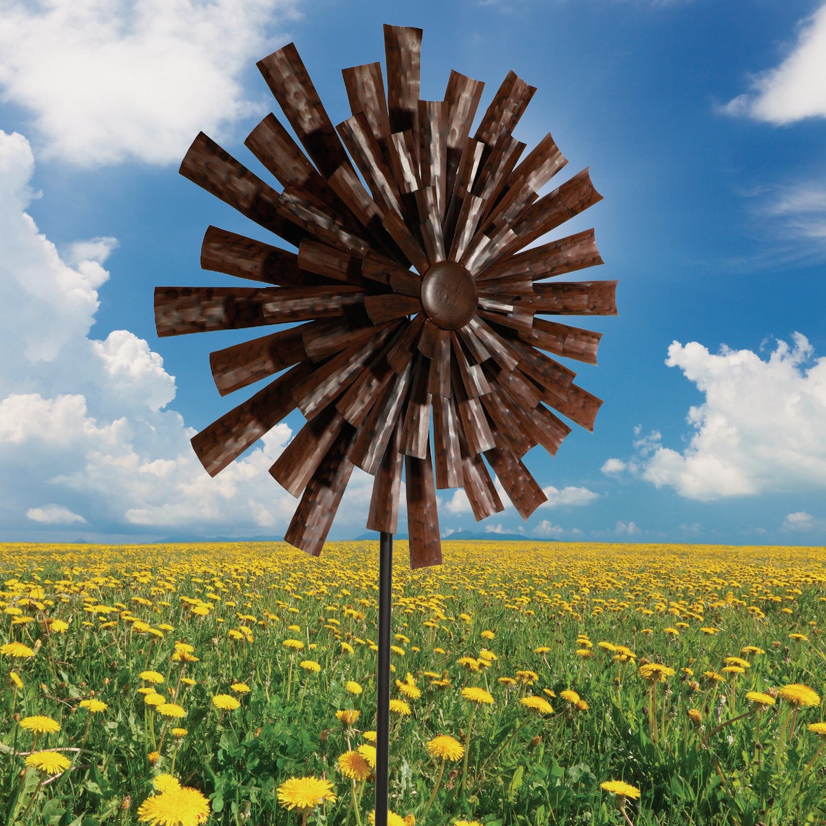 Alpine 81 In. H. Bronze Floral Kinetic Windspinner Garden Stake