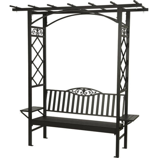 Decoris Garden Furniture Barolo 6 Ft. L. Black Aluminum Bench with Folding Side Tables