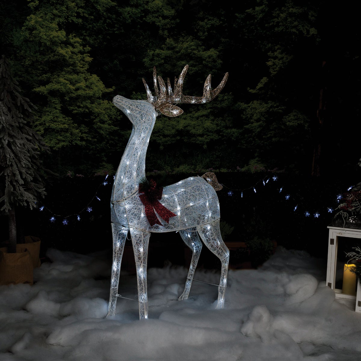 Alpine 50 In. Cool White LED White Mesh Standing Deer Lighted Decoration