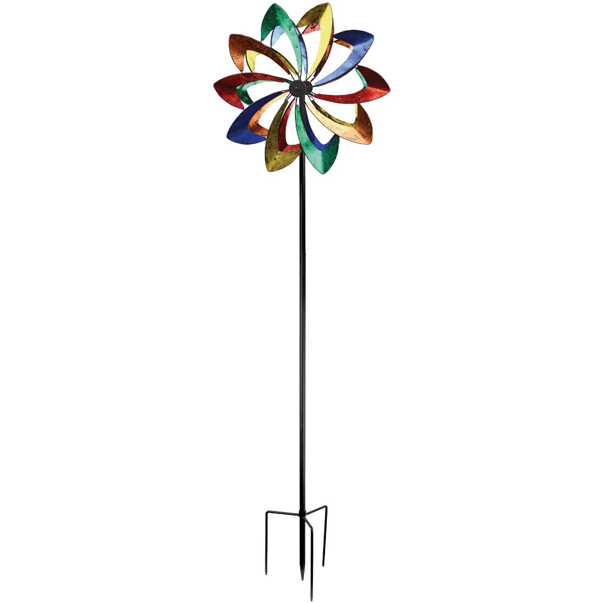 Red Carpet Studios Multi-Color Metal Dual Spinner Lawn Ornament with Wind Driven Lights