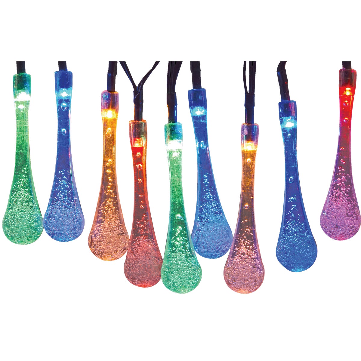 Alpine 12 Ft. 20 Multi-Color LED Waterdrop Solar Outdoor Patio String Lights (2-Pack)